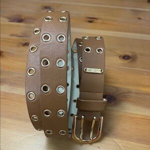 Nine West  Vegan Leather Belt, Gold Grommets & Hardware.
